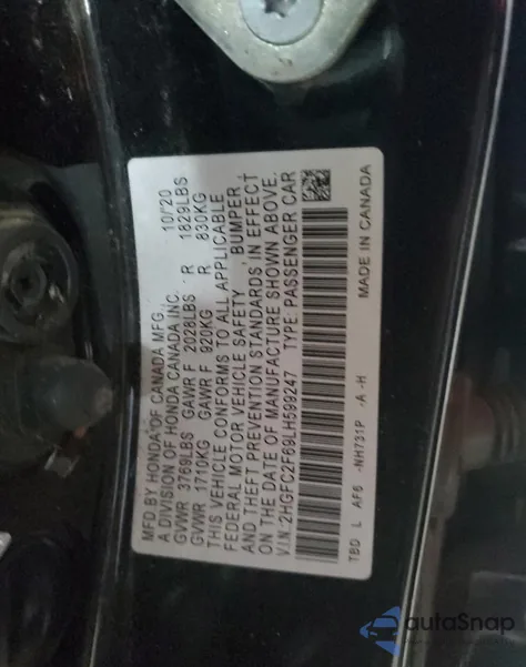 2020 Honda Civic Lx z USA, uszkodzony, nr VIN 2HGFC2F69LH599247